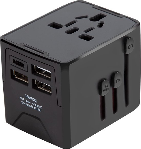 Reisstekker - Stekker: C, A, G, I Spanning: 100 - 240 V / 8 A Stopcontact: Type C (EU/Azie), Tyoe G (UK), Type A/B (USA), Type I (AUS