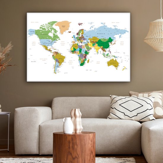Carte du monde abstraite aux tons de terre Toile 120x80 cm - Tirage photo sur toile (Décoration murale salon / chambre)