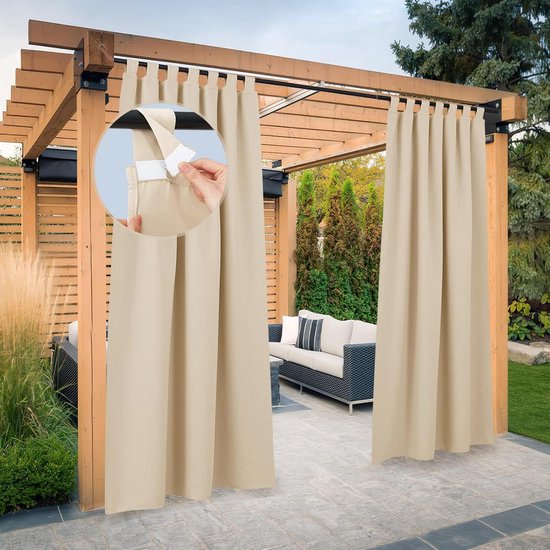 Outdoorgordijn, waterdicht, weerbestendig, ondoorzichtig, 120 x 174 cm, donkergrijs, verduisteringsgordijnen met oogjes, inkijkbescherming, zonwering, voor balkon, terras, pergola, tuinprieel, veranda