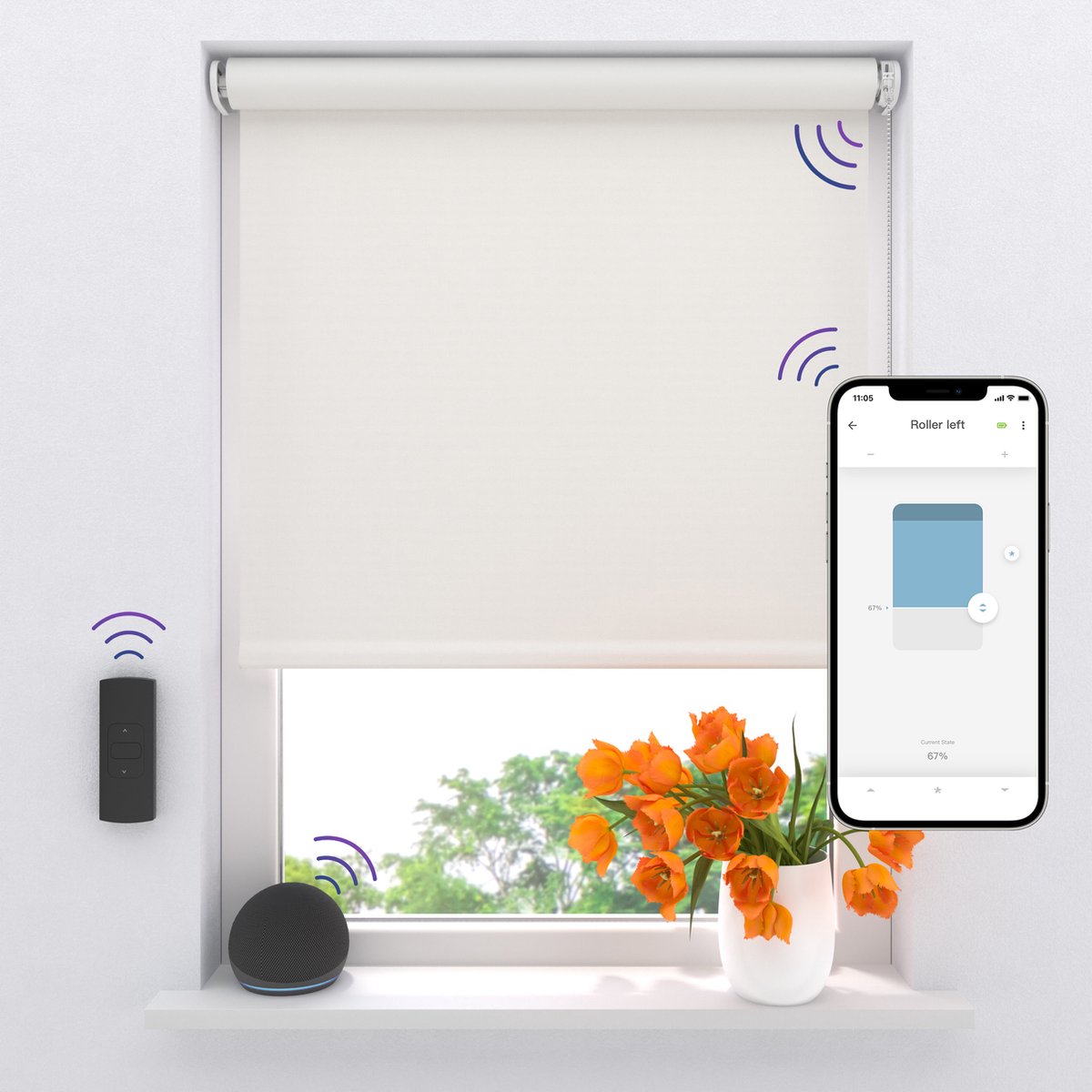 DTCH® Elektrisch Rolgordijn Verduisterend - Easy - Off White - 60 x 275 cm - Motionblinds CMD-02-P
