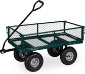 Bol.com Praktische handwagen voor tuin en camping tot 200 kg met luchtbanden - Klapbare zijwanden - Groen Grote handwagen aanbieding