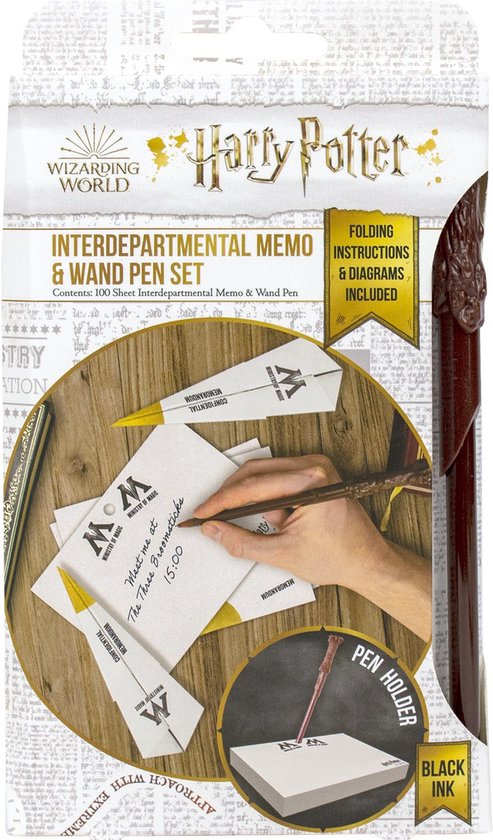 Harry Potter interdepartementale memo & toverstaf pen set verpakking met instructies.