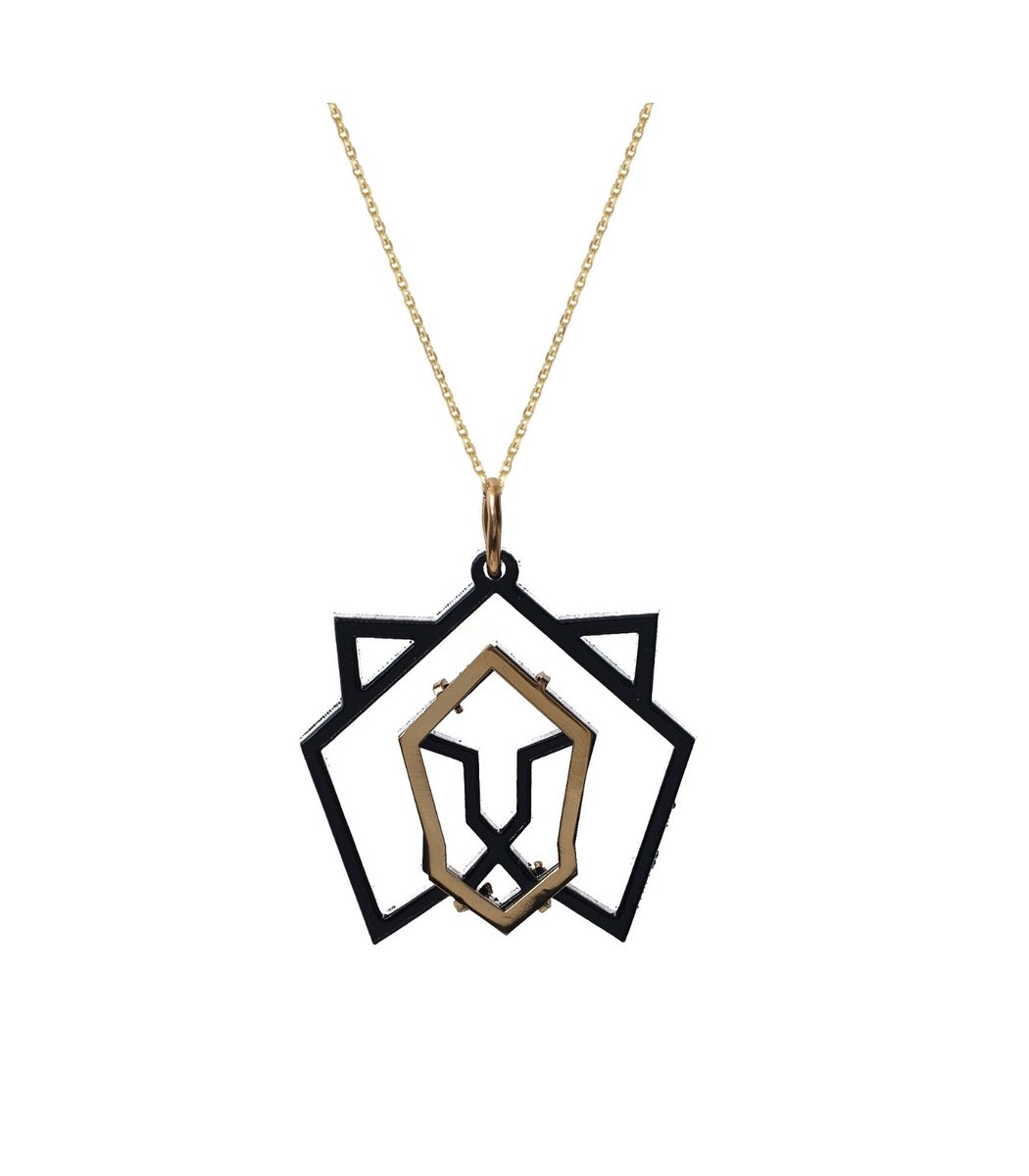 HÔBE | Leon Hanger | 14 Karaat Goud Verguld Messing| Zwart Celluloseacetaat | Lengte: 4.5cm | Breedte: 4 cm | 100% Nikkelvrij | Handgemaakt | Zonder Ketting