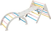 Buxibo XXL Klimrek - Opvouwbare Driehoek + Klimboog + Helling met Klimrek/Glijbaan - Montessori Meubels Houten Speelgym voor Binnen - Grijs - 210x83x81cm