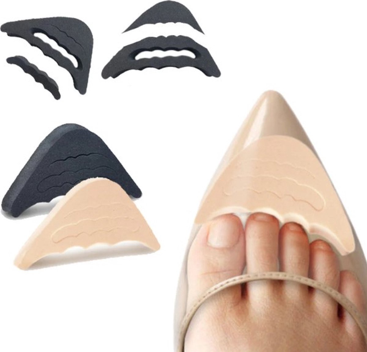 Hoge hakken teenbeschermer - schoenverkleiner - schoenvuller - teenkussen - Zwart 2 stuks