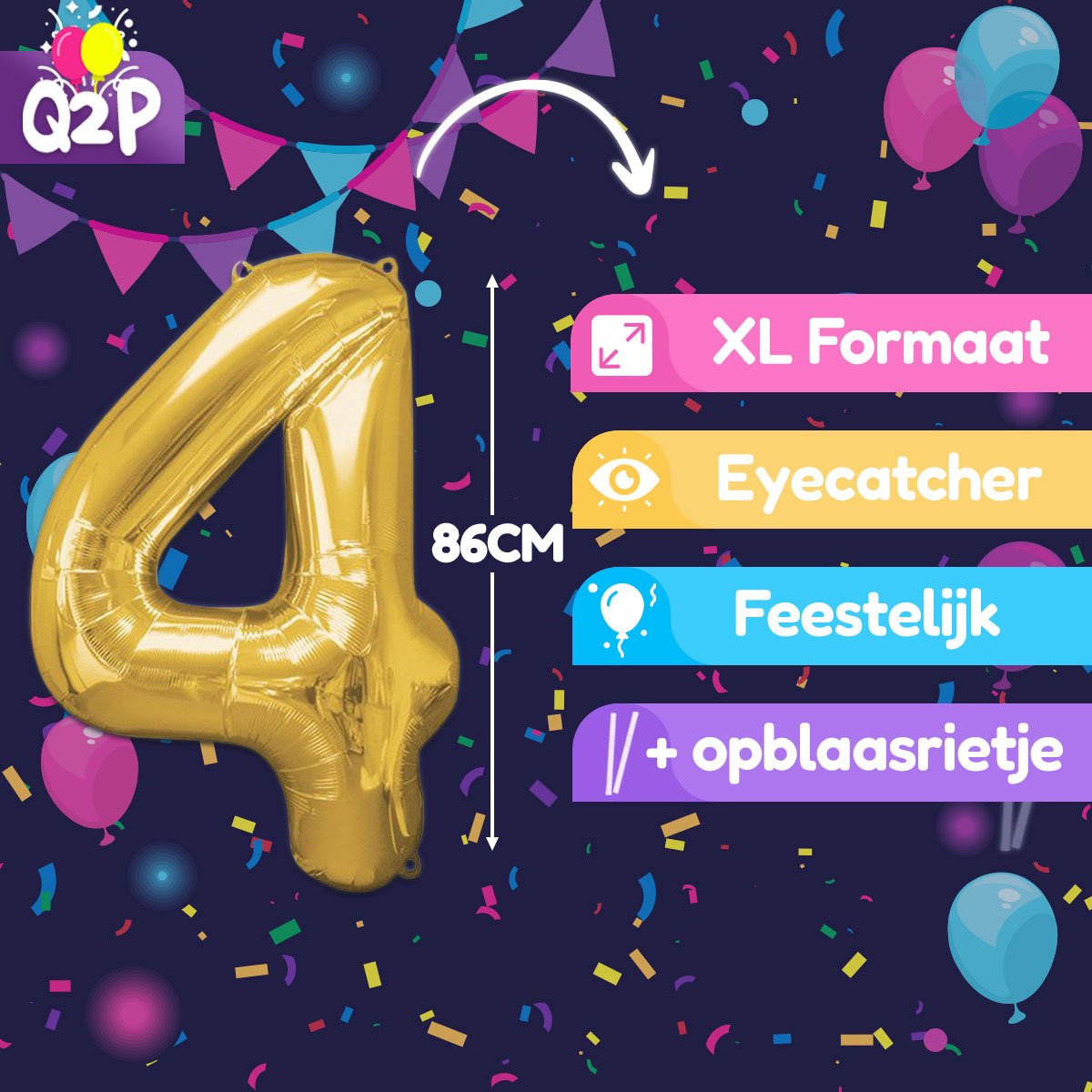 Cijfer Ballonnen Ballon Cijfer 4 Verjaardag Versiering Feest Helium Ballonnen Cijferballon Folieballon Goud Xl Formaat — afbeelding 2