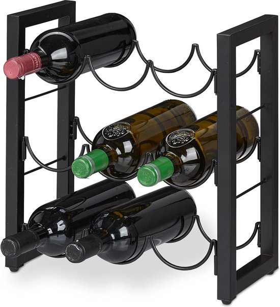 Zeller Wijnrek - industrieel - zwart - staand - 6 flessen - 46 cm | Fun en Feest
