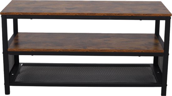 Foto: Sensahome nordic antiek houten tv meubel schoenenbank drielaags plank met net klassiek en elegant 100x40x52cm bruin