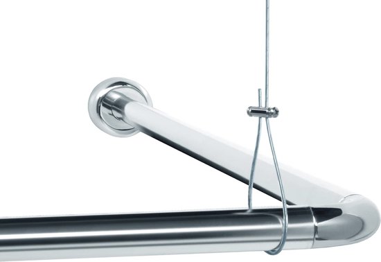 tringle à rideau de douche en forme de L et en U, avec supports de plafond, pour baignoires, en matériau inoxydable
