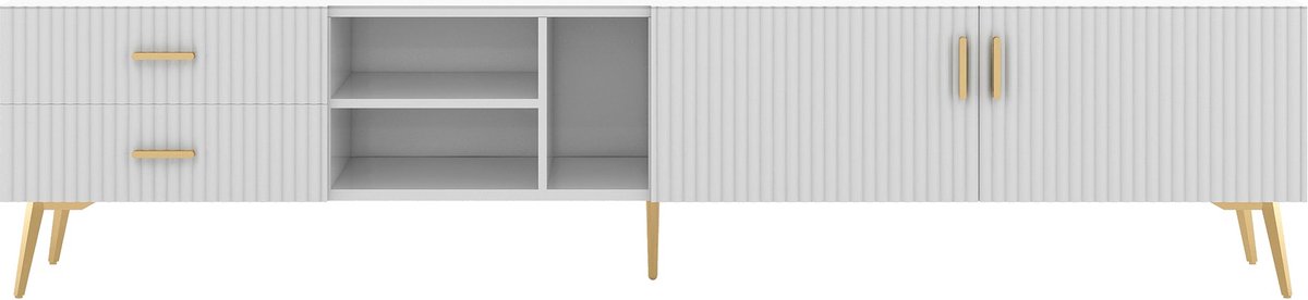 Merax TV-meubel voor 75-Inch TV's - Moderne TV Kast met Lades en Deuren - Wit