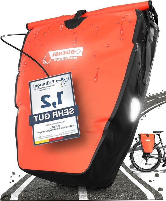 Fietstas voor bagagedrager 254 l 100% waterdicht - met draaggreep en schouderriem - rood/zwart - 565 x 30 x 15 cm van Fietstas — afbeelding 2