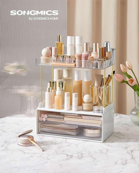 Foto: Make up organizer 4 niveaus cosmetica organizer 4 scheidingswanden make upbox voor make uptafel antislip badkamer slaapkamer keuken 20 x 32 x 39 1 cm transparant