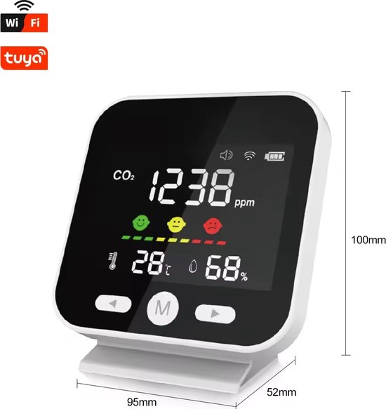 compteur de qualité de l'air sur batterie et USB-C | Température | Humidité | CO2 | TVOC | HCHO | Idéal pour la maison, le bureau ou les écoles
