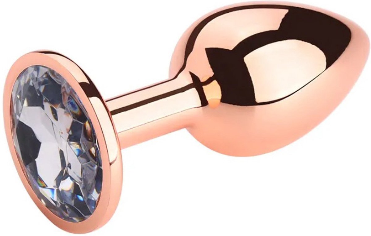 PLGZ - Rosebud Metalen Buttplug - Rosé Goud - Witte Siersteen - Verkrijgbaar in 3 maten Large