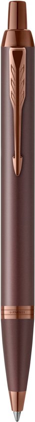 Stylo bille Parker bordeaux uni avec des détails couleur cuivre et une agrafe en forme de flèche.