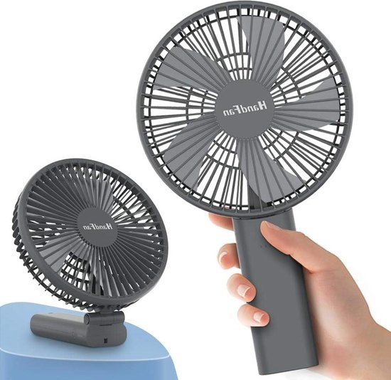 Portable Rechargeable Handheld Fan 6 Inch Battery Operated - USB Desk Fan with Base - 5-34 Hours Working Time - 6 Settings Power Bank - 3-in-1 for Home Office