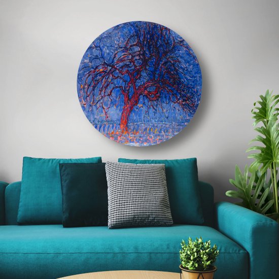 L'arbre rouge - Tableau Piet Mondrian - Cercles muraux arbre - Cercle mural Nature - Décoration murale classique - Panneau mural - Décoration chambre cercle mural aluminium 50x50 cm