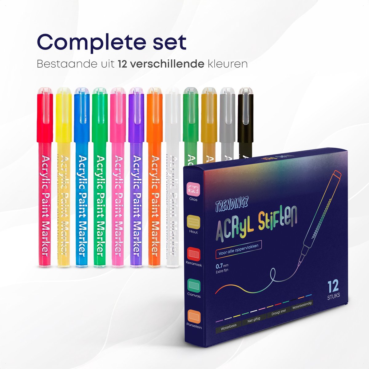 TrenDingz® Premium Acryl Verf Stiften - 12 Stuks Kleuren - Happy Stones Stenen Schilderen - 0,7 mm tip - Acrylverf Tekenset Acrylstiften - Kinderen & Volwassenen — afbeelding 5