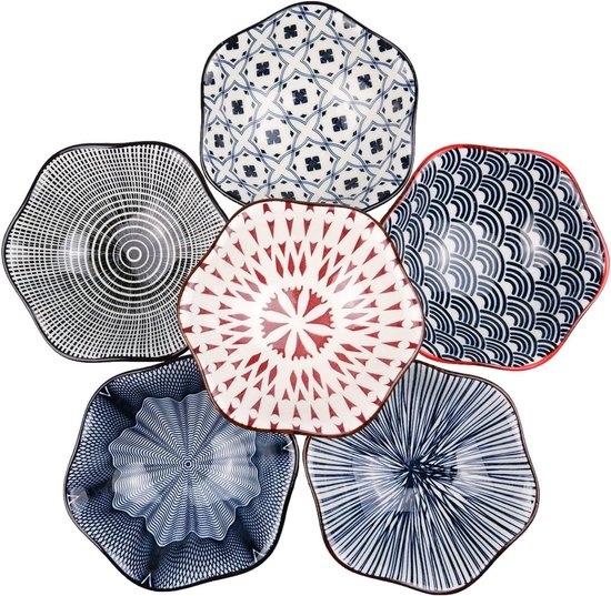 TuYines Dipschalen porselein, sausschaaltjes, tapas schalen, set van 6, 9,8 cm, snackkom voor