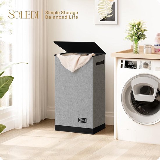 Lifewit 100 liter wasmand met deksel, grote wasmand met dekselhandgrepen en 2 afneembare zakken, hoge opvouwbare vuile kledingmand voor wasruimte, badkamer, slaapzaal, slaapkamer, zwart