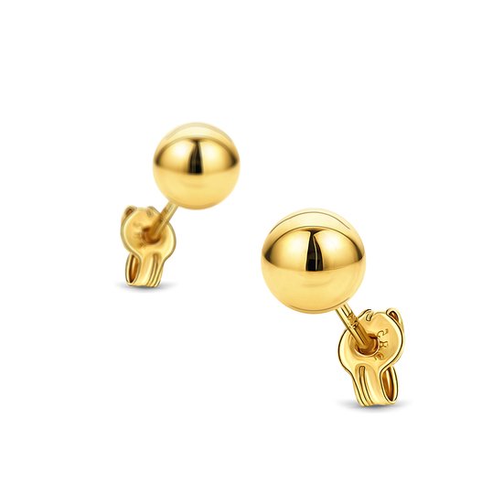 Gouden knop-oorbellen met een gladde balvorm van 5 mm.