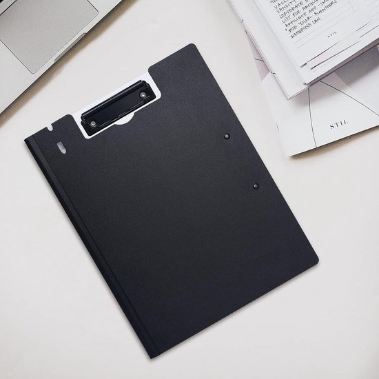 Presse-papiers A4 Double Pinces Grijs Zwart avec Couvercle Tableau d'Ecriture en PVC - Formulaires de Notes