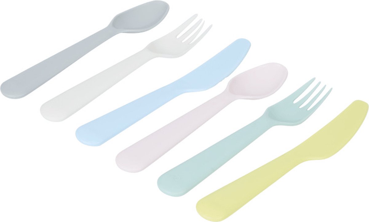 Goedkoopste Bestek REGGIE - Multicolor - Kunststof - 18 Delig - Kampeer bestek - Pasteltinten - Campingbestek - Picknicken
