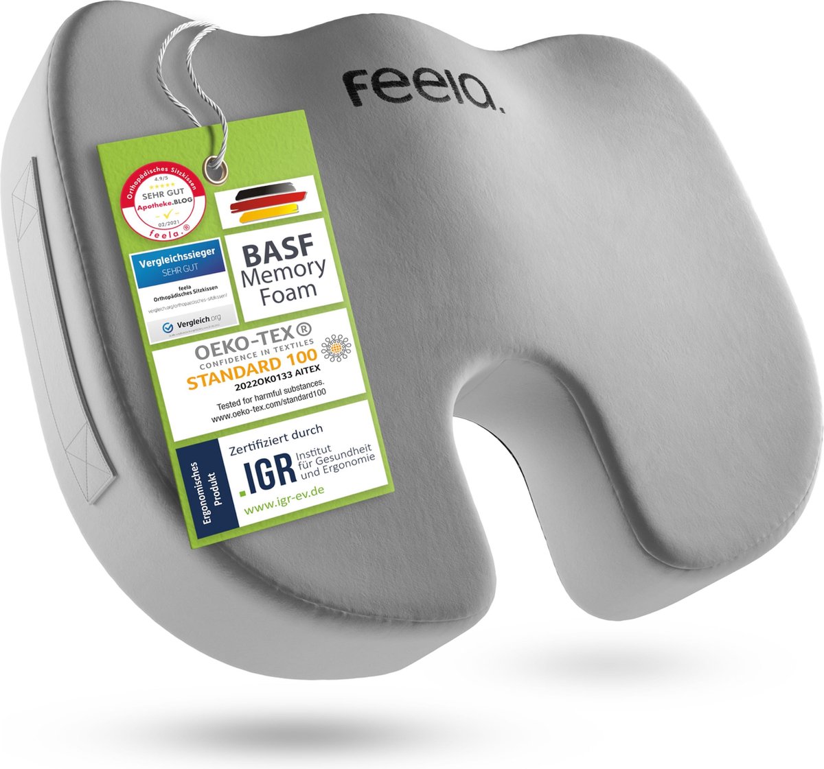 feela.® Orthopedisch kussen [3 graden hardheid] – ergonomisch kussen voor bureaustoel & co – vermindert pijn, verhoogt het zitcomfort, bevordert de doorbloeding en ontlast het stuitbeen (middel