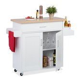 Bol.com keukentrolley met werkblad - lade - 2 vakken - op wielen - 90 x 1145 x 395 cm - wit-natuur aanbieding