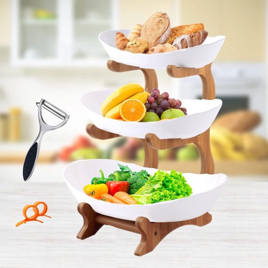 AOOGON Fruit etagère fruitschaal keramiek 3 verdiepingen porselein