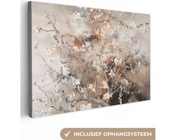 Canvas schilderij 150x100 cm - Wanddecoratie Amandelbloesem - Kunst - Van Gogh - Beige - Abstract - Muurdecoratie woonkamer - Slaapkamer decoratie - Kamer accessoires - Schilderijen op canvas