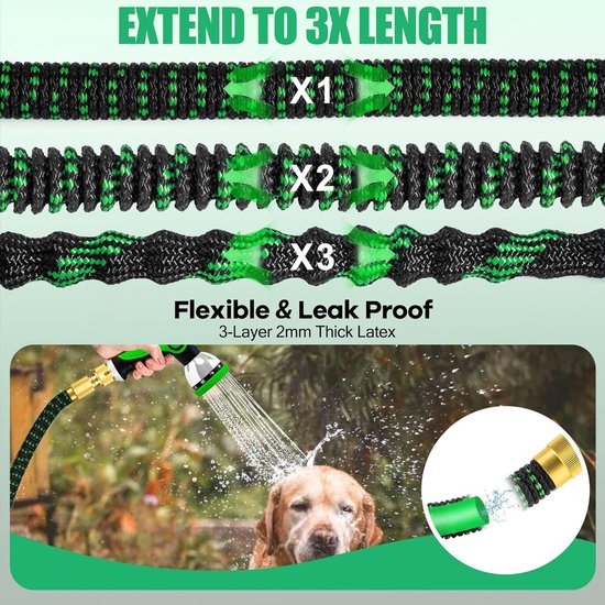 Yofidra Uitbreidbare Tuinslang 45,5m/150ft, Verbeterde 3-Laags Latex, 3/4 & 1/2 Metalen Connectoren, Duurzaam 3450d Weefsel, Flexibele Waterslang, 10 Functies Spray, Slang Voor Tuinieren, Wassen