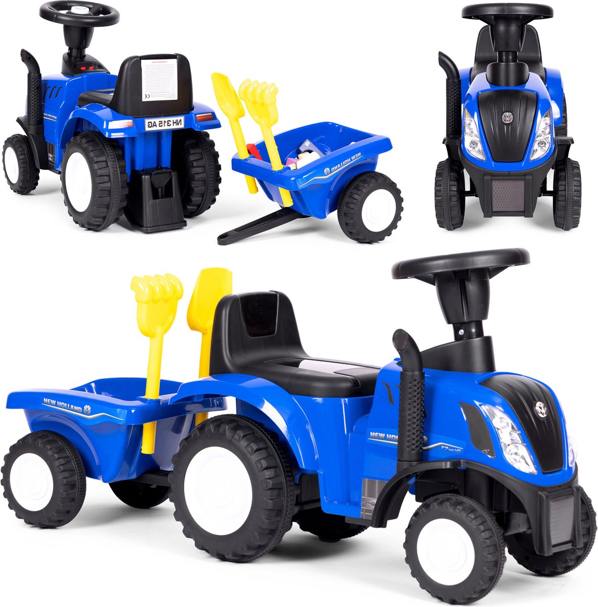 Speelgoed tractor - met aanhanger - interactief stuur - blauw