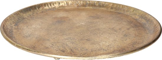 HBX Natural Living Kaarsenbord/decoratie dienblad - goud - metaal - D43 x H4 cm - rond - tafeldecoratie schaal