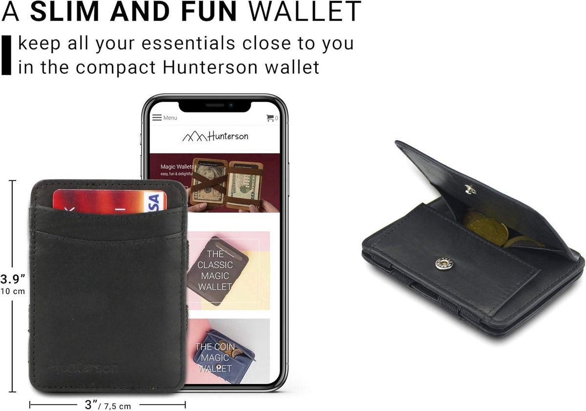 Magic Wallet Heren Klein, RFID Bescherming, Mini Portemonnee met Muntenvak, Ultradun Leder, Compact en Praktisch, Zwart of Bruin