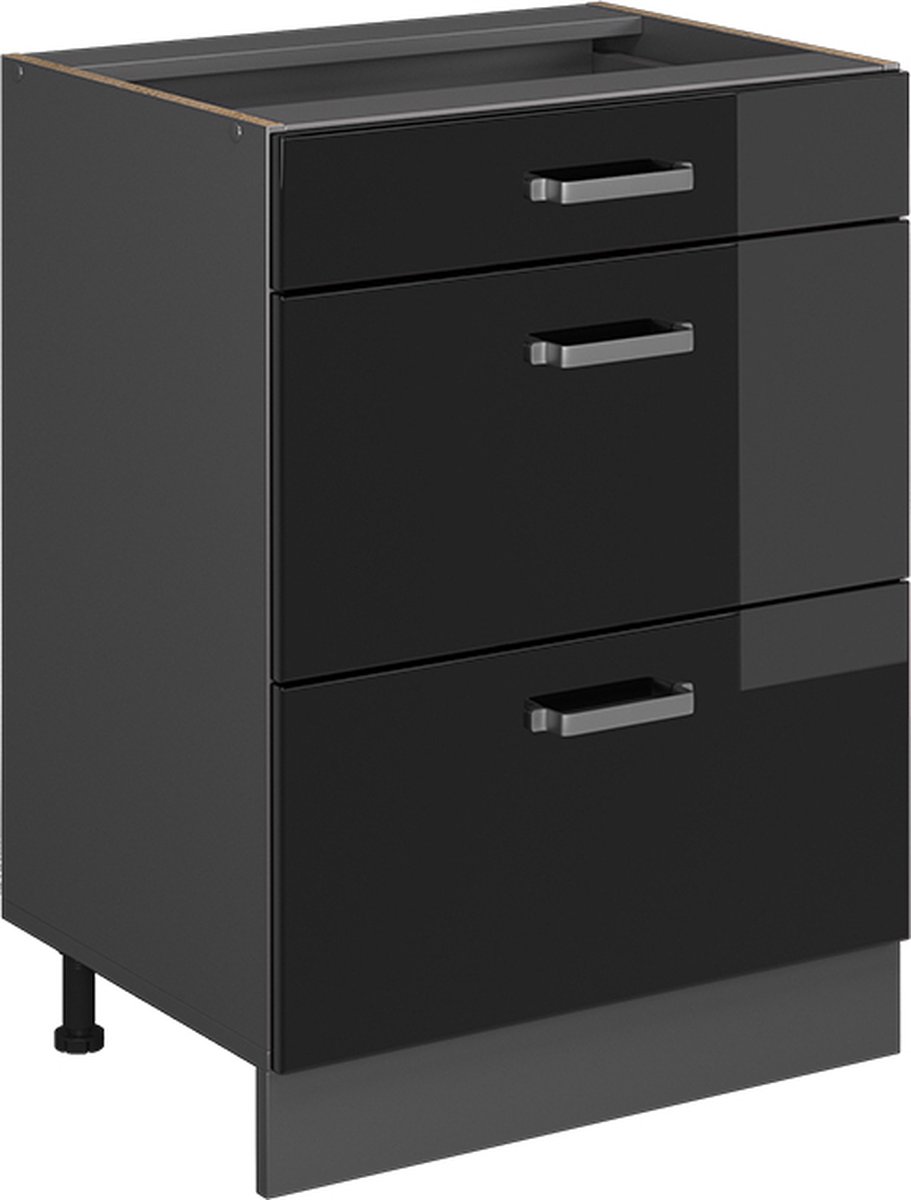 Vicco R-Line Keukenonderkast – 60 cm met laden, WB Antraciet Zwart hoogglans