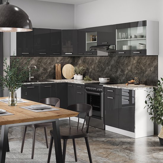 Vicco Cuisine d'angle Rick, Wit/ anthracite brillant, 267 x 167 cm, WB Marble