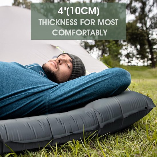 Geïsoleerde Ligmat Voor Camping, Zelfopblazend En Ultralicht, 10 Cm Dik Waterbestendig Compact Grijs Ideaal Voor Wandelen En Strand
