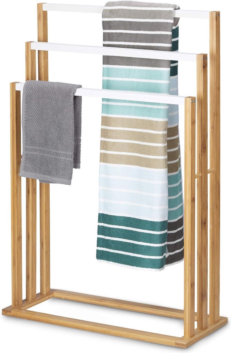 Handdoekrek bamboe 3 stangen - Modern design - Badkameraccessoire voor handdoeken - Handdoekhouder natuur handdoekenrek