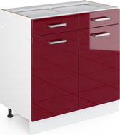 Vicco Élément bas de cuisine R- Line, Rouge bordeaux brillant/ Wit, 80 cm sans plan de travail