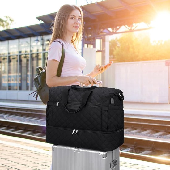 Weekendtas voor dames - Grote reistas met schoenenvak - Kliniektas voor geboorte - Sporttas - Gymtas - Duffle bag - Mommy bag met toilettas en laptopvak van Miss Lulu — afbeelding 2
