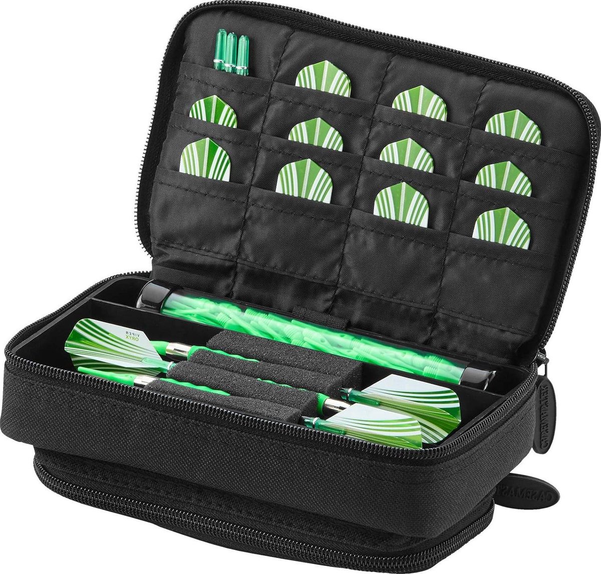 Casemaster Plazma Plus 3 Dart Case - Zachte en stalen tip Darts - Grote zak voor mobiele apparaten - Opbergbuis - Zakken voor vluchten tips assen - Persoonlijke items