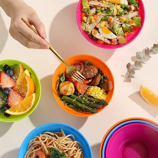 LATERN 48 stuks herbruikbare plastic kommen, 300 ml onbreekbare plastic kom voor kinderen, magnetron, vaatwasmachinebestendig, peuterkom voor granen, soep, snack, fruitsalade (6 kleuren