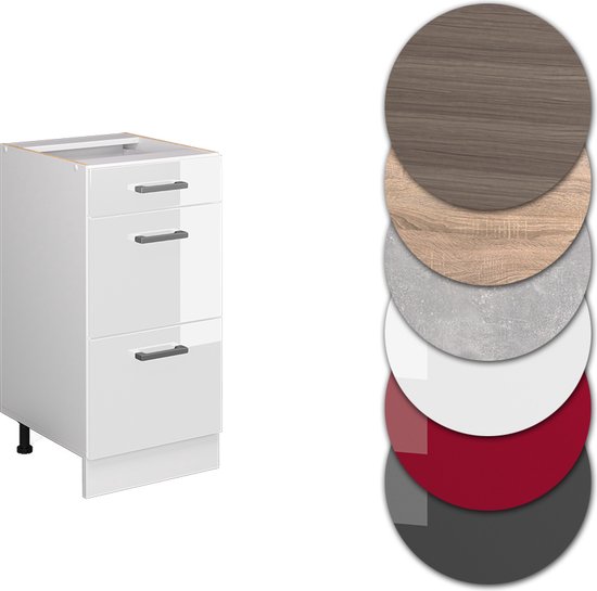 Vicco Meuble bas de cuisine R- Line, Wit/ Wit, 40 cm avec tiroirs, sans plan de travail