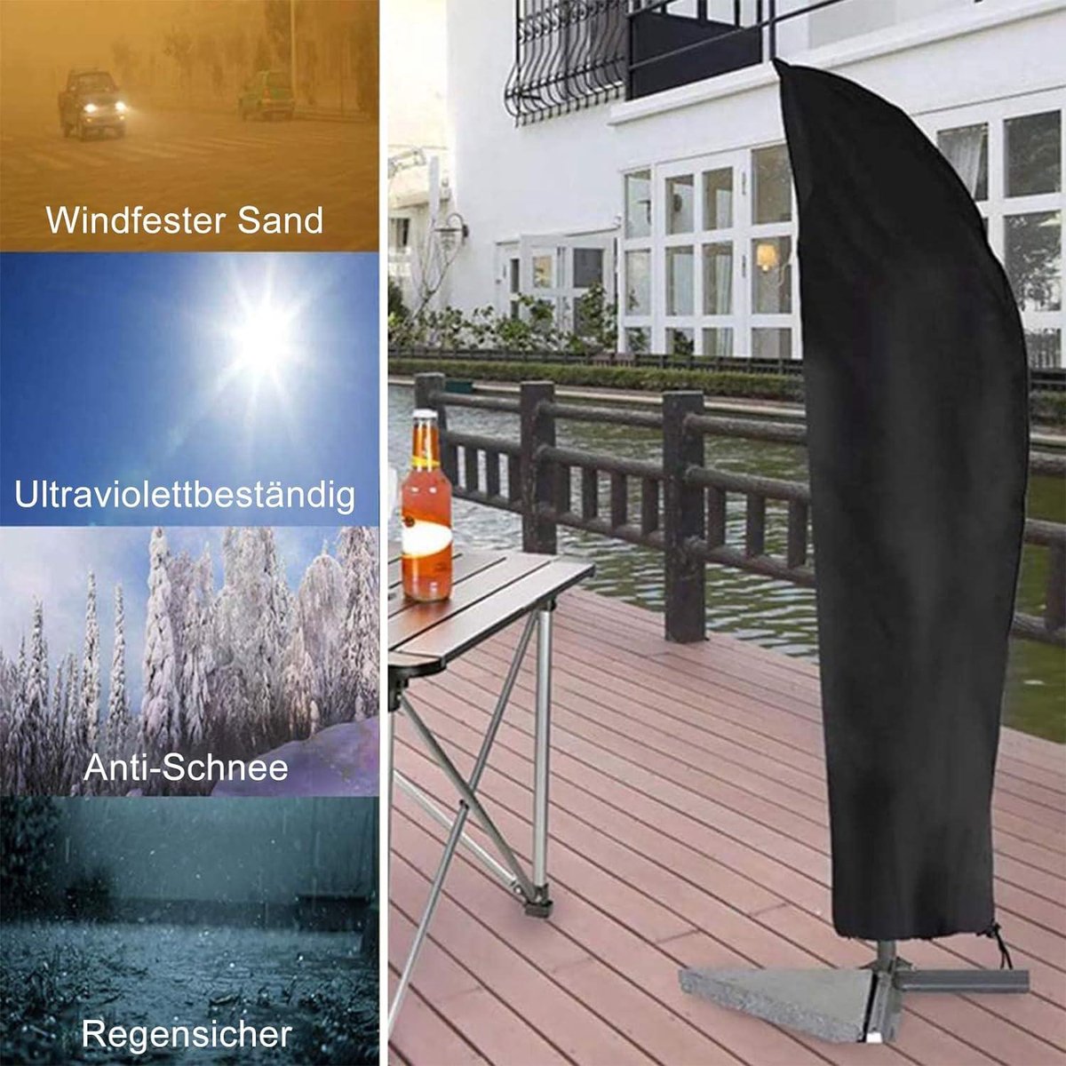 Waterdichte Patio Paraplu Covers met Rits - Parasolhoes Cantilever 210D Oxford Stof - 280cm - Zwart
