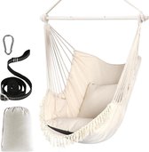 Bol.com Hangende stoel hangmat max 500 kg - 2 kussens - stalen spreidstang - draagbaar - Boheemse stoel met zijzak aanbieding