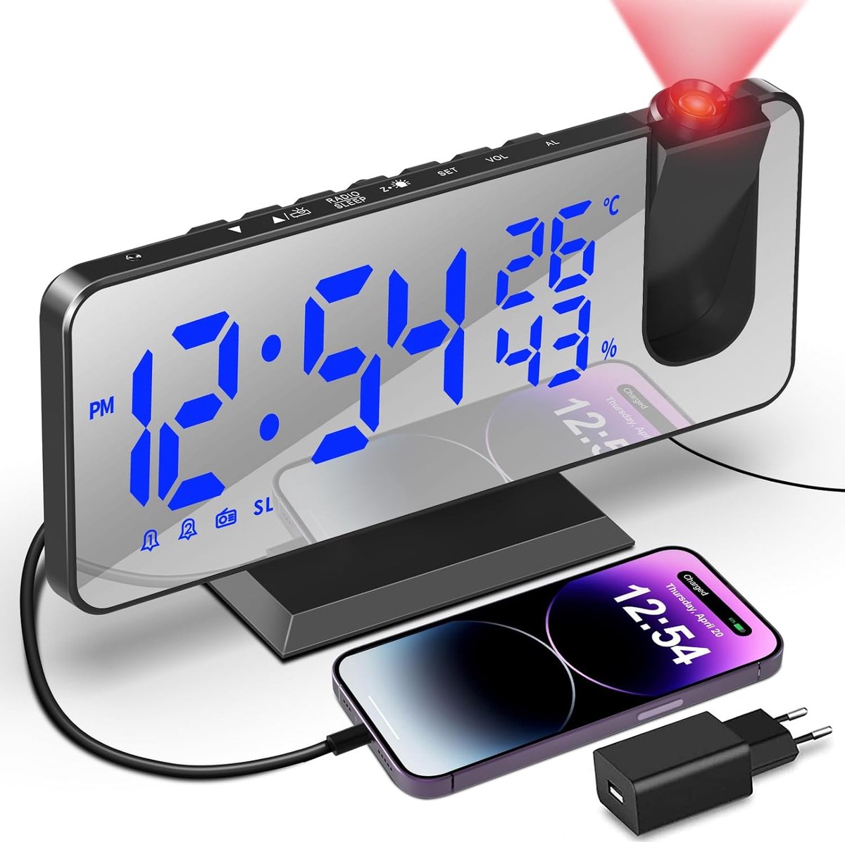 Solacis Wekkerradio Met Projectie - Wekkerradio - Digitale wekker - Wekkerradio kinderen - Wekker met projectie op plafond - Must have!