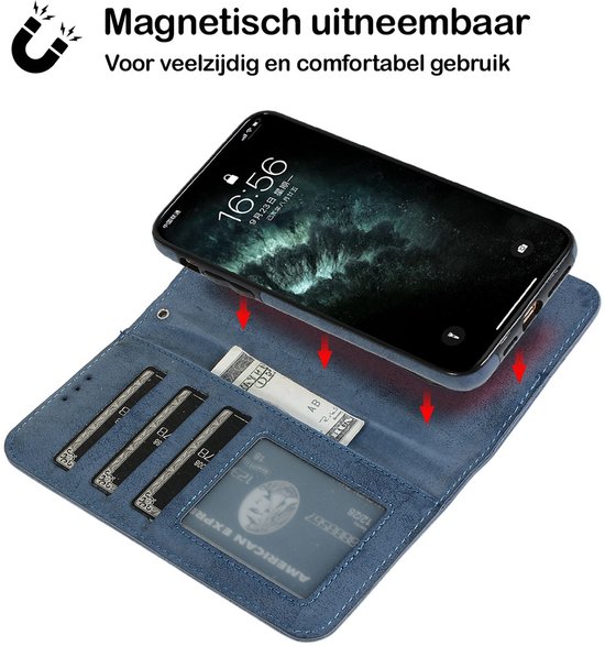 Mobiq - Étui portefeuille magnétique 2 en 1 iPhone 14 - bleu foncé