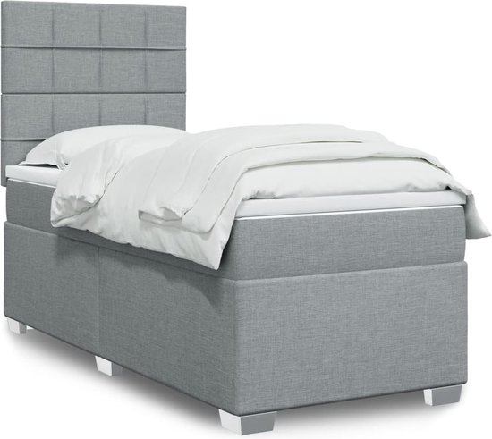 vidaXL - Boxspring - met - matras - stof - lichtgrijs - 90x200 - cm