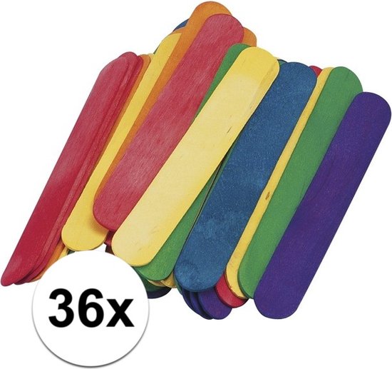 36 bâtons de popsicle colorés en bois artisanal 15 x 2 cm - bâtons d'artisanat